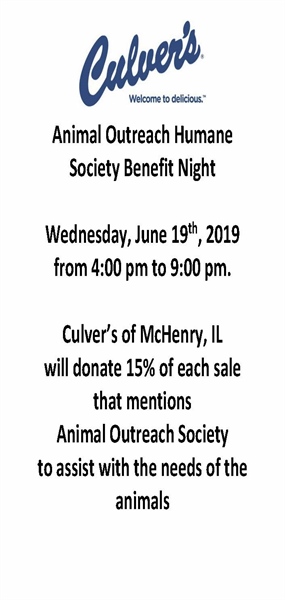 Culver's Benefit Night for Animal Outreach Humane Society